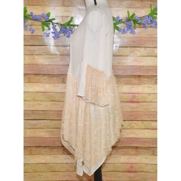 Ryu Ladies S Cream Lace Trim Blouse 3/4 Bell Sleeves Tunic Boho Fairy Cottage - Picture 6 of 13